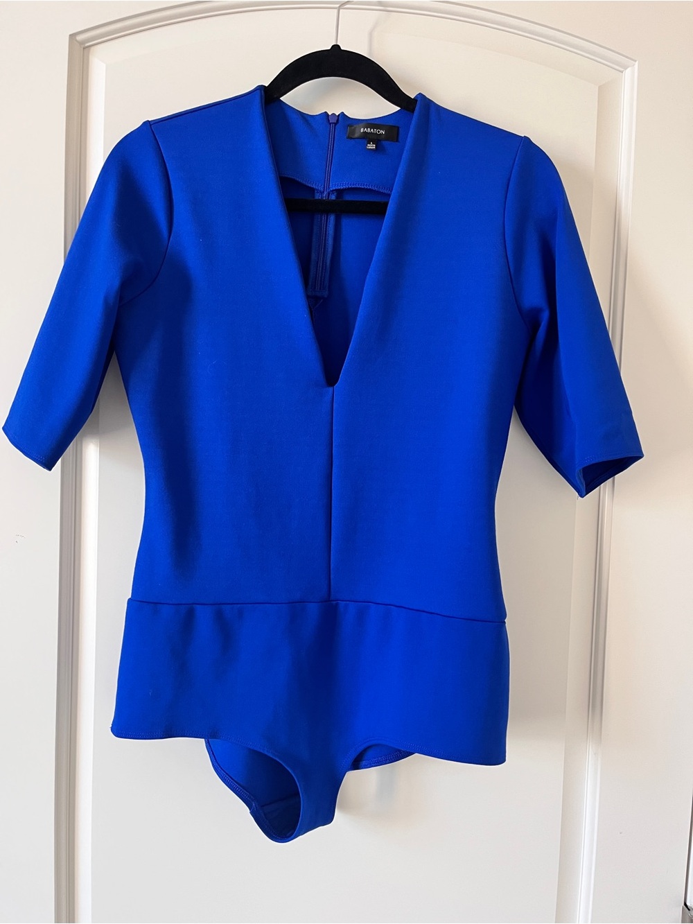 Babaton Aritzia Deep Plunge V-Neck Short Sleeve Bodysuit | Cobalt | L | Chic